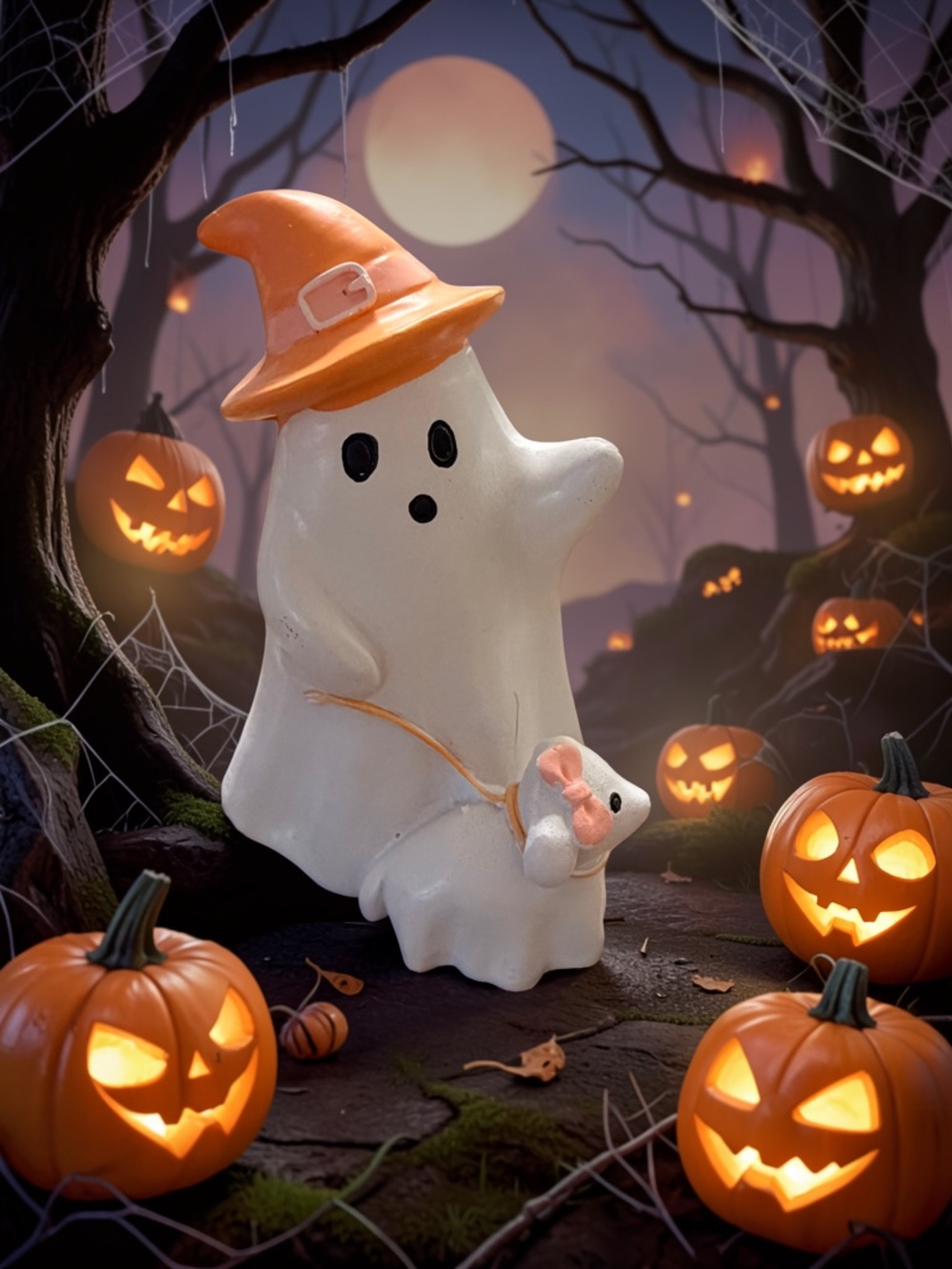 🐶👻🎃NWT Halloween Orange Witch Hat Ghost Walking Dog 🐶 👻🎃